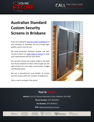 Australian Standard Custom Security Screens in Brisbane