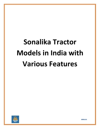 Sonalika Tractor Models in India with Various Features