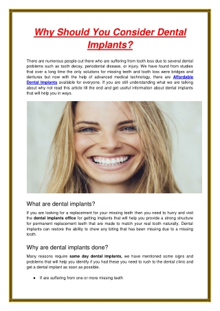 Why Should You Consider Dental Implants