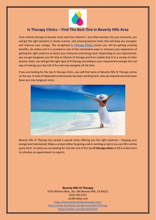 Iv Therapy Clinics – Find The Best One In Beverly Hills Area