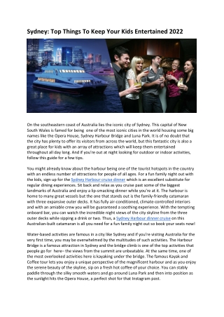 Sydney- Top Things To Keep Your Kids Entertained 2022