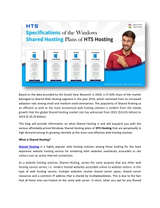 Windows Shared Hosting Plans of HTS Hosting