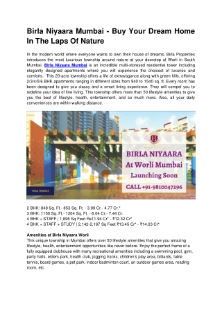 Birla Niyaara Mumbai - Buy Your Dream Home In The Laps Of Nature