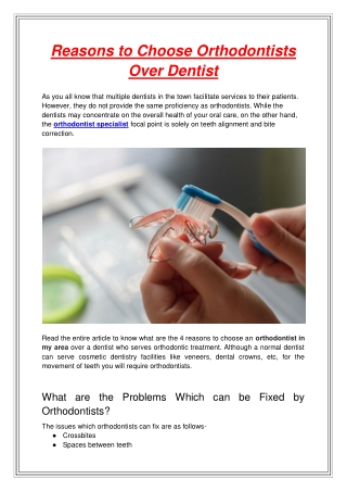 Reasons to Choose Orthodontists Over Dentist