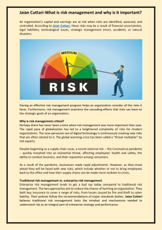 Jaian Cuttari-What is risk management and why is it important