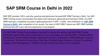 SAP SRM Course in Delhi in 2022
