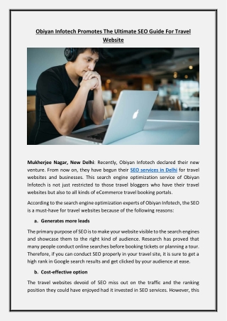 Obiyan Infotech Promotes The Ultimate SEO Guide For Travel Website