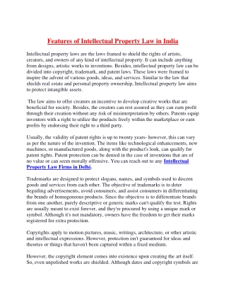Features of Intellectual Property Law in India