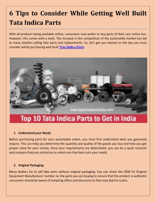 Buy Tata Indica Parts Online