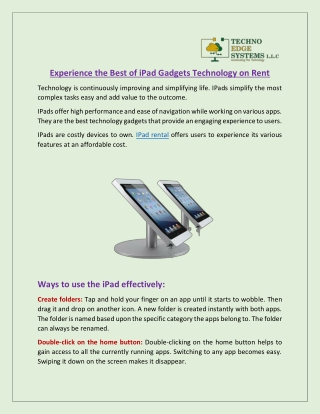 Experience the Best of iPad Gadgets Technology on Rent