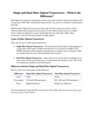 Single and Dual Fiber Optical Transceivers - What is the Difference?