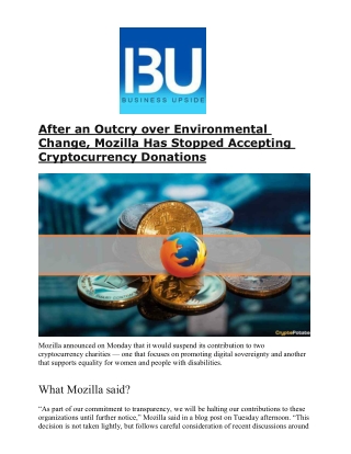 After an Outcry over Environmental Change, Mozilla Has Stopped Accepting Cryptocurrency Donations