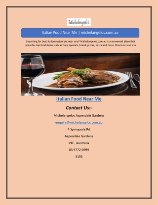 Italian Food Near Me | michelangelos.com.au