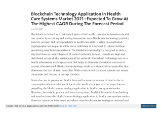 Blockchain Technology Application in Health Care Systems Market 2027