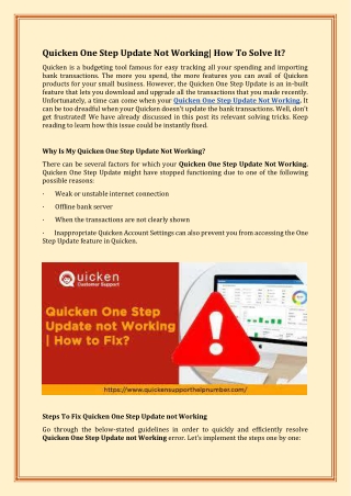 Quicken One Step Update Not Working