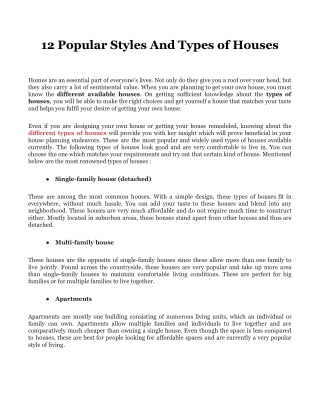 12 Popular Styles And Types of Houses