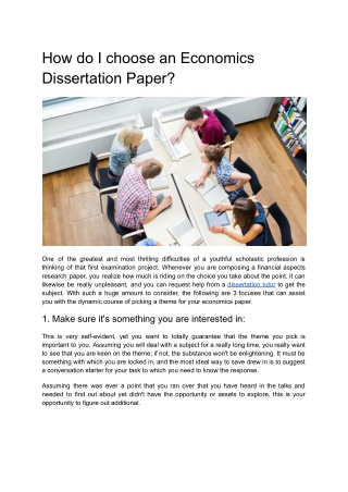 How do I choose an Economics Dissertation Paper