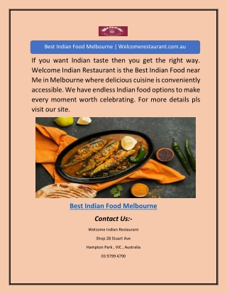 Best Indian Food Melbourne | Welcomerestaurant.com.au