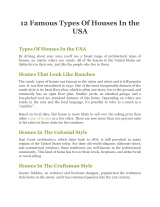 12 Famous Types Of Houses In the USA