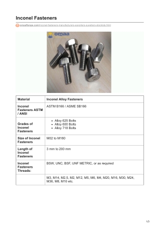 Inconel Fasteners Exporters In India