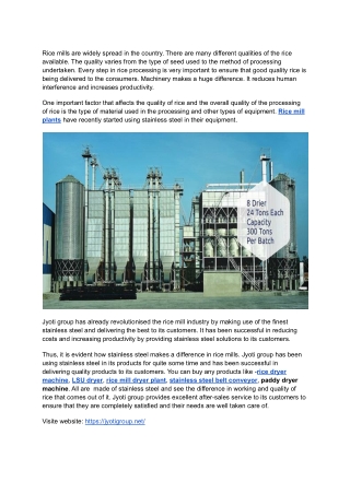 Importance of using stainless steel in rice mills