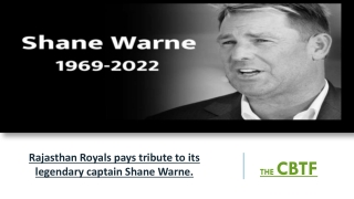 Rajasthan Royals pays tribute to its legendary captain Shane Warne
