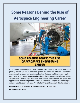 Some Reasons Behind the Rise of Aerospace Engineering Career