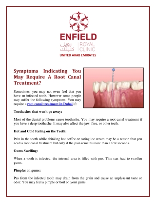 Symptoms Indicating You May Require A Root Canal Treatment.