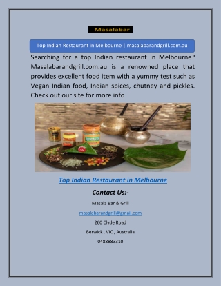 Top Indian Restaurant in Melbourne | masalabarandgrill.com.au