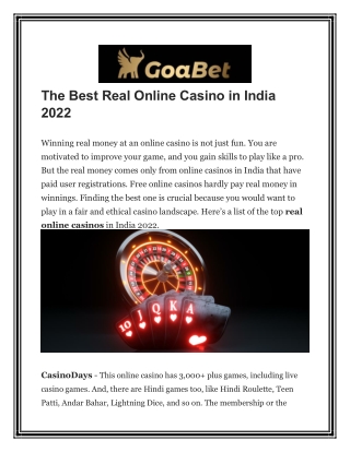 The Best Real Online Casino in India 2022