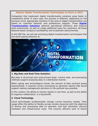 Popular Digital Transformation Technologies to Know in 2022