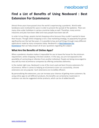 Find a List of Benefits of Using Neoboard  Best Extension For Ecommerce