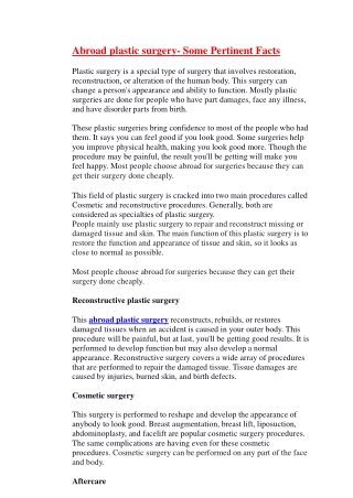 Abroad plastic surgery- Some Pertinent Facts