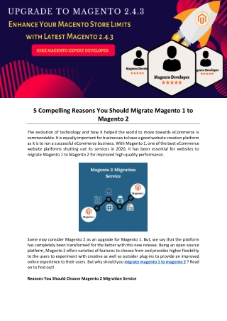 5 Compelling Reasons You Should Migrate Magento 1 to Magento 2