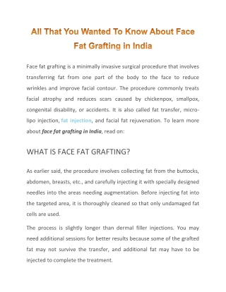 Face Fat Grafting in India: 4 Things You Must Know