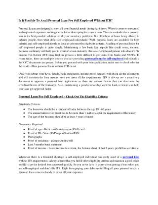 Personal Loans For Self-Employed