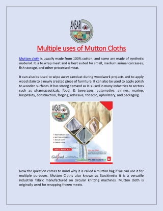 Multiple uses of Mutton Cloths
