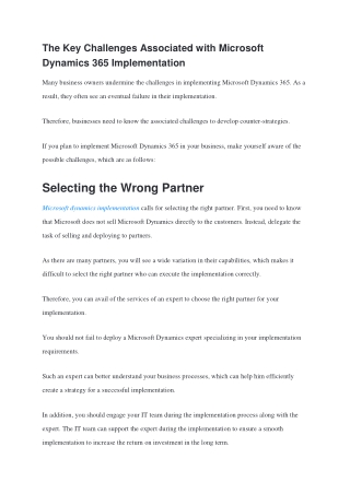 The Key Challenges Associated with Microsoft Dynamics365 Implementation