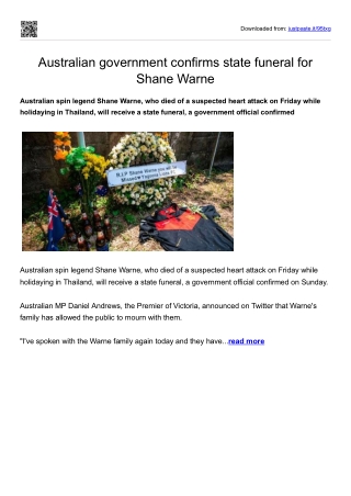 Australian government confirms state funeral for Shane Warne