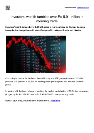 Investors' wealth tumbles over Rs 5.91 trillion in morning trade