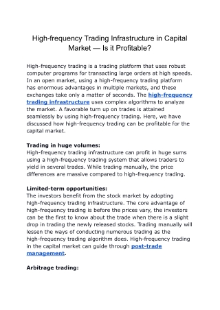 High-frequency trading infrastructure in capital market — Is it profitable_