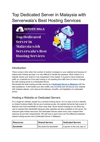 Top Dedicated Server in Malaysia with Serverwala’s Best Hosting Services