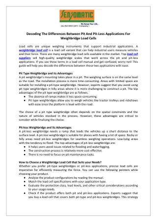 Decoding The Differences Between Pit And Pit-Less Applications For Weighbridge Load Cells