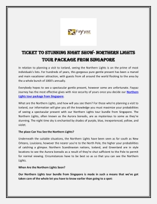 Ticket to Stunning Night Show- Northern Lights tour package from Singapore