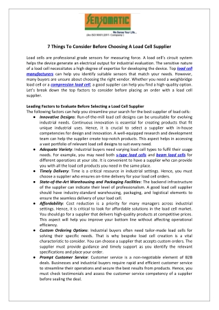 7 Things To Consider Before Choosing A Load Cell Supplier