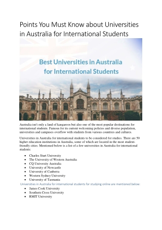 Points You Must Know about Universities in Australia for International Students