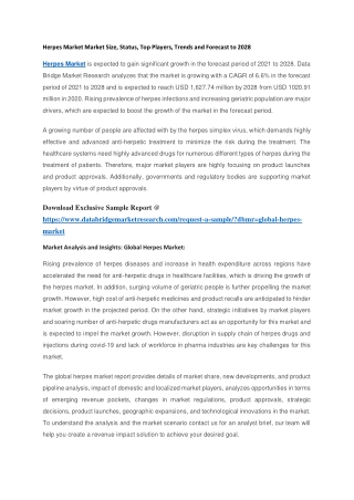 Herpes Market Market Size, Status, Top Players, Trends and Forecast to 2028
