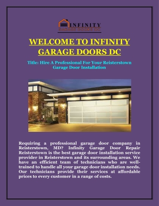 Hire A Professional For Your Reisterstown  Garage Door Installation
