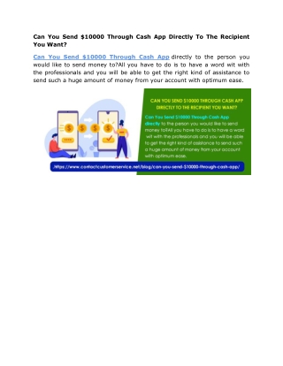 Can You Send $10000 Through Cash App Directly To The Recipient You Want?
