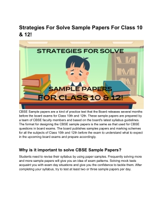 Strategies For Solve Sample papers For Class 10 & 12_